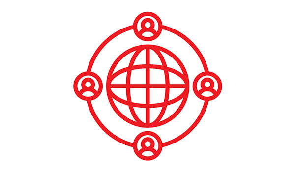 Red globe graphic on white background
